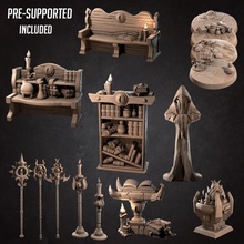 cultist ancient pack tabletop candle statue table bookshelf weapons bench staff cthulhu library release altar scenery alchemy ancients bases beacon monthly nzoth 3d print model - Mito3D