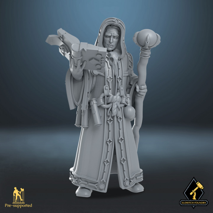 archmage meer tabletop book epic hero human wizard male staff mage spell dnd sorcerer 3D print model - Mito3D