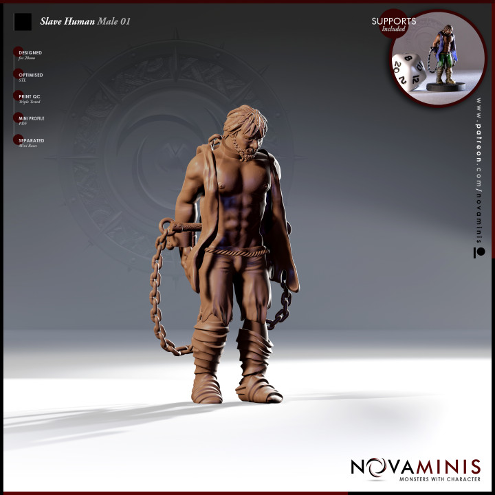 esclave Humain Masculin 01 boutique dragons donjons fantaisie mini rpg jouer rôle table 28mm dnd éclaireur présupporté pre supported novaminis 3D print model - Mito3D