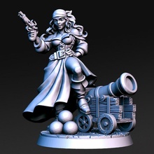 shelly fêmea pirate 32mm dnd tampo mesa arma fogo pirata mulher cânone rnestudio 3d print model - Mito3D