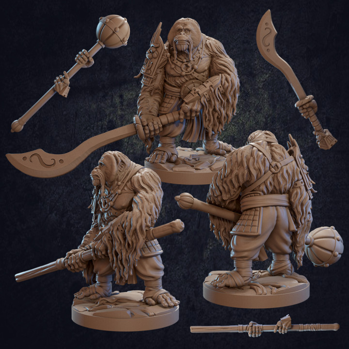 batu vanaran fighter - presupported tabletop barbarian dragon dragons dungeons hero mini monk monkey rpg warrior character miniature trappers ape jungle dnd npc lodge oragutan 3D print model - Mito3D