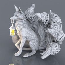 kitsune 9 queue Renard miniature 60mm table conception chien donjons lanterne mini 3dprint résine Dragons dnd anycubic canin éclaireur dandd elegoo 3d print model - Mito3D