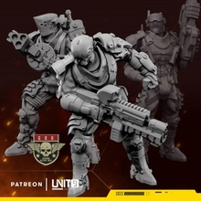 cyberpunk soldados gru equipo 3 miembros mesa miniaturas rpg ciencia ficción 28mm 32mm juegos escaramuzas unit9 3d print model - Mito3D