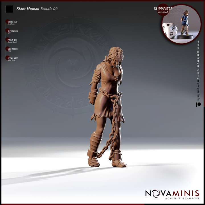 schiavo umano femmina 02 negozio draghi dungeon fantasia mini mostro rpg gioco ruolo tavolo 28mm dnd esploratore presupposto pre supported novaminis 3D print model - Mito3D