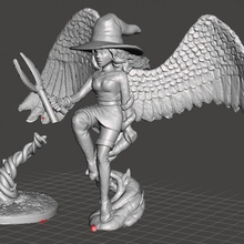 bruja fantasía táctica mesa hembra alas miniatura escanear 3d print model - Mito3D