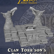 dwarven holds clan torr'son's public anvil modular terrain stairs horns dwarf horn statues dungeon tiles herald dais meetingpoint 3d print model - Mito3D