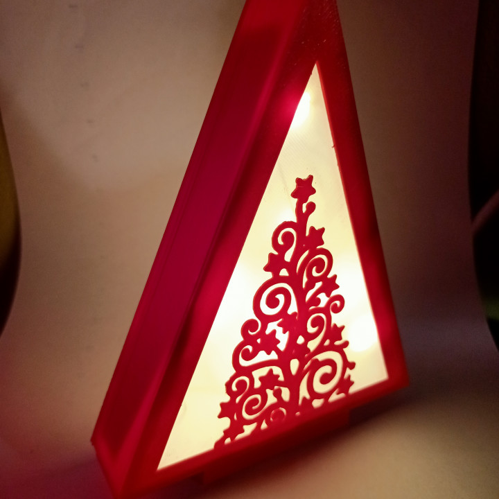 christmas tree triangle stand desktop light fast print support & garden gift lamp ornament assembly nosupport holiday 3D print model - Mito3D