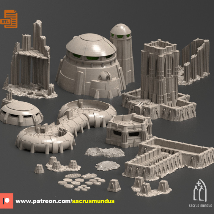 guerra zona 3d impressão designs agrupar gótico futurista fortaleza bunker trincheiras ruínas terreno cenário jogos tampo mesa 40k fantasia Estrela martelo tau scifi 3D print model - Mito3D