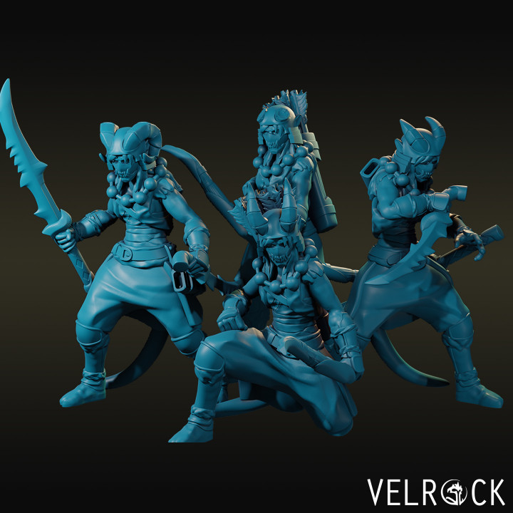 tiefling samurai bundle female demon archer fantasy fighter warrior dungeons dragons bowman wakizashi katan demonkin 3D print model - Mito3D