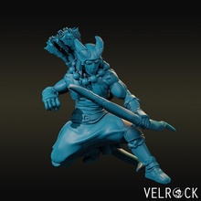 tiefling samurai archer crouched male demon fantasy fighter warrior dungeons dragons bowman demonkin 3d print model - Mito3D