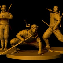 shinobi guerrieri 3 pose giocattoli Giochi ninja assassino samurai canaglia asiatico bundle ladro 3d print model - Mito3D