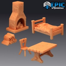 hunting hut prop set toys & games chair fantasy furniture interior medieval rpg table bed tabletop place logs dnd pathfinder 3d print model - Mito3D