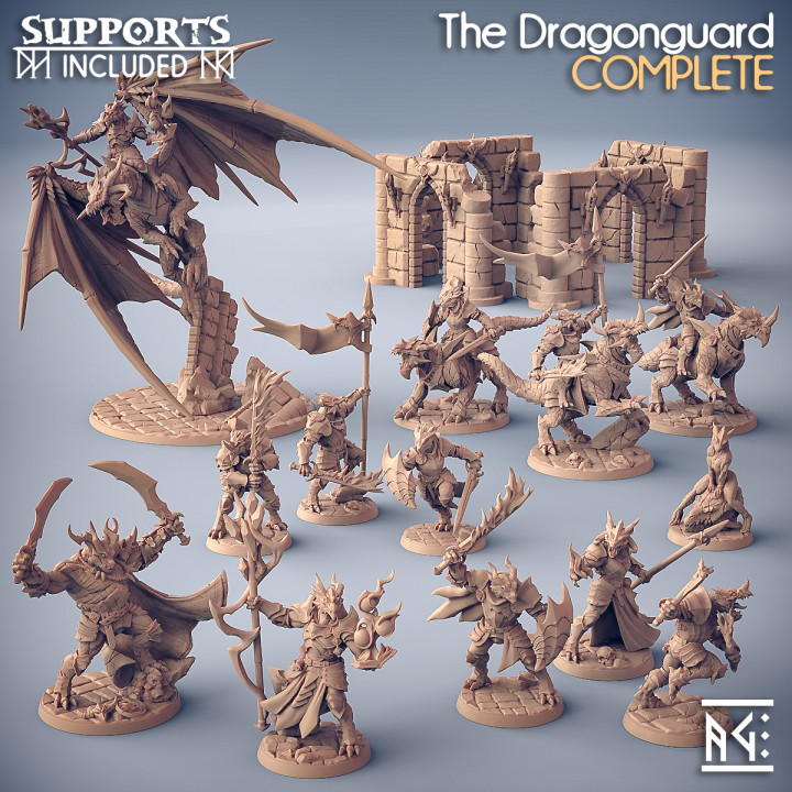 completo dragonguard pré suportado loja Dragão dragões masmorras fantasia mini modular rpg miniatura draconato tampo mesa jogo guerra dnd agrupar cavaleiros ttrpg unidades artesão guilda 3D print model - Mito3D