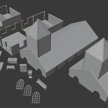 small town church modern toys & games building terrain zombie village 3d print model - Mito3D