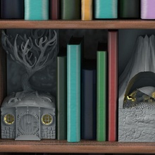 fantasia suporte livro casa anel árvore Frodo senhor lotr vulcão gollum hobbit fantástico original biblioteca smaug bilbo bibliotecário 3d print model - Mito3D