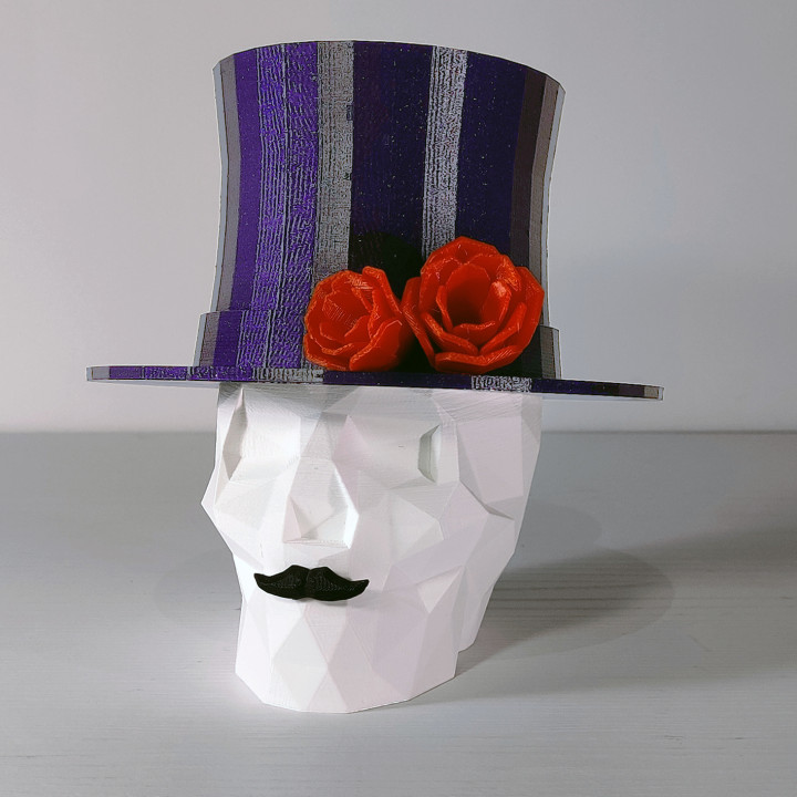 fancy dr brain breaker hat brains game puzzle rose skeleton skull zombie lowpoly moustache skellet 3D print model - Mito3D