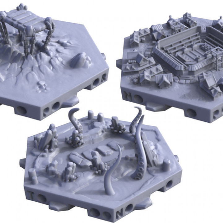 3 exclusive hexton hill arena tiles toys & games hex map maps dnd pathfinder frostgrave pre-supported bloodyswordminiatures 3dprintingpro hextonhills 3D print model - Mito3D