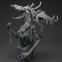 wendigo store bust figure halloween model monster woman miniature horns supported 3d print model - Mito3D