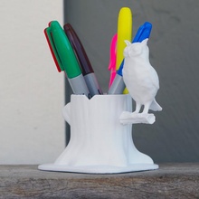 floresta coruja caneta suporte animal animais selvagens porta canetas 3d print model - Mito3D