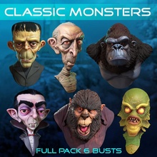 classic monsters 6 busts bust creature fantasy halloween horror mummy vampire wolf gorilla dracula kingkong wolfman frankeinstein 3d print model - Mito3D