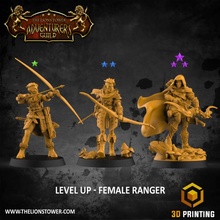 level ranger - female 3x modular 32mm scale miniatures presupported archer dungeonsanddragons pathfinder dandd dualwield hooded longbow 3d print model - Mito3D