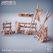 weapons loot & racks sylvan knight store dragons dungeons mini rpg shield spear sword blade rack miniature tabletop supports wargame dnd ttrpg artisan guild presupported supported 3d print model - Mito3D