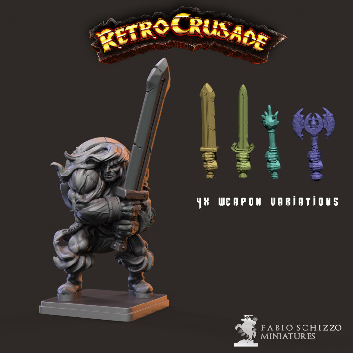 retrocrusade barbarian dragons dungeons miniatures 32mm heroquest fabioschizzo presupported 3D print model - Mito3D