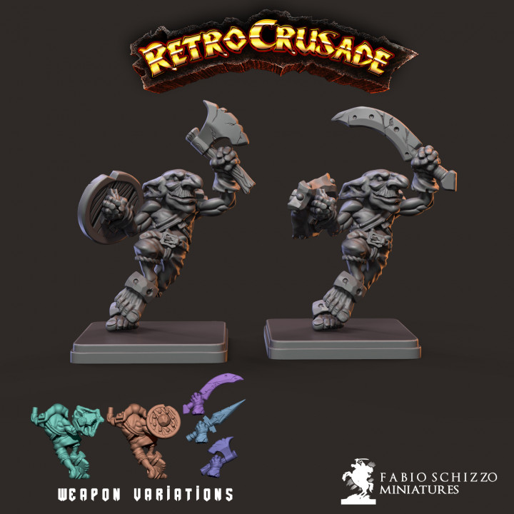 retrocrusa greenskinz impostato 1 negozio fantasia goblin miniature miniatura 32mm folletti heroquest fabioschizzo 3D print model - Mito3D