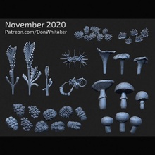 mini mushrooms mosses - patreon rewards november 2020 store alien fantasy miniatures sci-fi plants rocks 28mm 32mm basing dioramas mushrrom undergrowth 3d print model - Mito3D