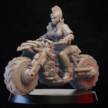 cyberpunk motociclista miniatura loja fêmea rpg sci fi tampo mesa bandido 3d print model - Mito3D