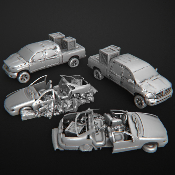 coche vehiculo restos terreno mesa 28mm carruinas 3D print model - Mito3D