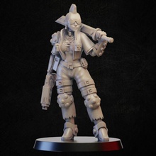 cyberpunk battle thug store female girl gun rpg sci-fi sword woman character miniature tabletop npc 3d print model - Mito3D