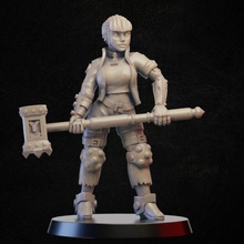 cyberpunk hammer girl store rpg sci-fi character miniature tabletop npc 3d print model - Mito3D