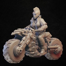 cyberpunk motociclista loja bicicleta fêmea menina herói punk rpg sci fi personagem miniatura tampo mesa bandido npc 3d print model - Mito3D