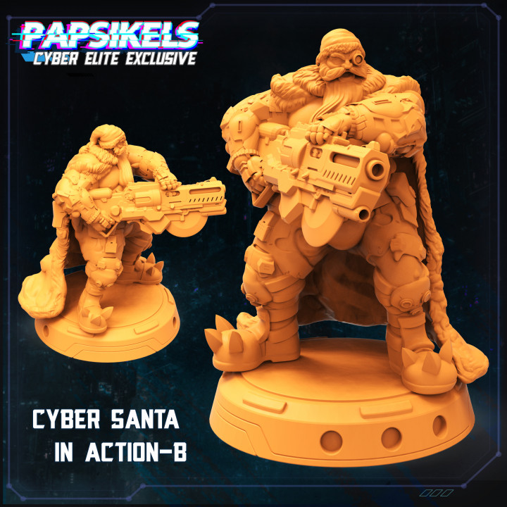 cyber Père Noël action pose wargaming cyberpunk capuche 3D print model - Mito3D