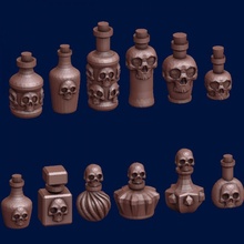 skull bottles bottle miniature diorama dungeon 28mm potion bits scenery scatter bitz 3d print model - Mito3D