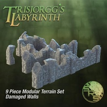 damaged stone walls modular terrain set tabletop fantasy gaming medieval miniatures rpg dungeon maze village town labyrinth damage 3d print model - Mito3D