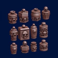 skull jars lab model miniature jar base diorama dungeon d&d 28mm bits scenery alchemy scatter bitz 3d print model - Mito3D