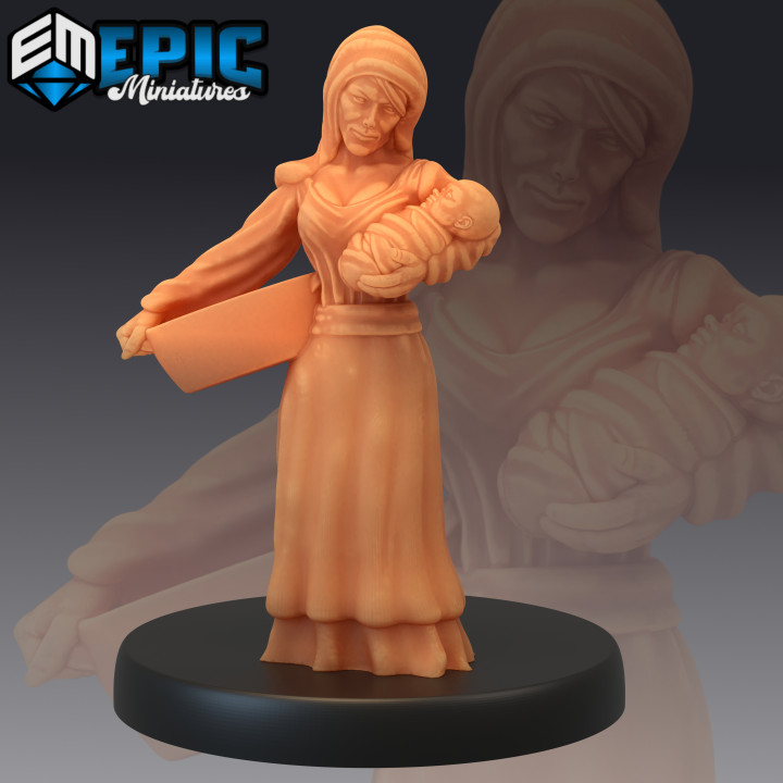 villager mother village npc human character baby fantasy medieval rpg warhammer child tabletop dungeon dnd pathfinder 3D print model - Mito3D