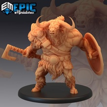 longhorn minotaur axe & shield bulky warrior bull man classic fantasy medieval monster rpg warhammer enemy tabletop dungeon dnd pathfinder 3d print model - Mito3D