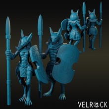 anubis soldier warriors spear shield male female toys & games egypt egyptian fantasy warrior dnd dungeons dragons jackal jackalwere 3d print model - Mito3D