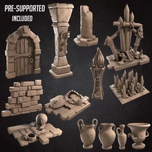dungeon assets pack toys & games column door environment props torch boardgame tabletop trap dnd scenery 3d print model - Mito3D