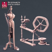 fabric seller mannequin spinning wheel store decoration fantasy furniture rpg props tabletop dnd pathfinder 3d print model - Mito3D