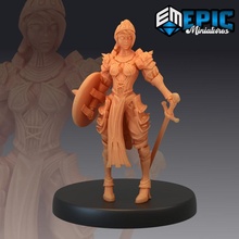 queens knight female warrior royal guard armor fantasy medieval rpg shield sword warhammer woman enemy tabletop dungeon dnd pathfinder npc 3d print model - Mito3D