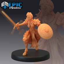 queens knight attacking female warrior royal guard armor fantasy medieval rpg shield sword warhammer woman enemy tabletop dungeon dnd pathfinder npc 3d print model - Mito3D