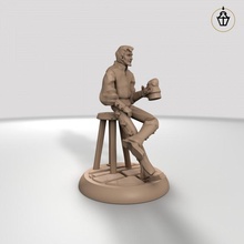human tavern patron store bar beer fantasy stool miniature tabletop stein beerstein 3d print model - Mito3D