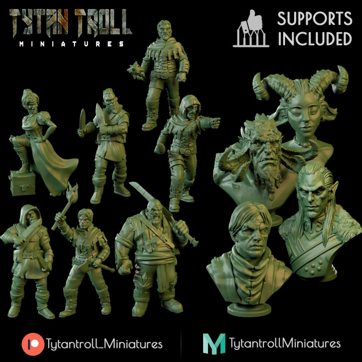 january patreon release professionally pre-supported store fantasy miniatures creatures dnd busts bandits presupported thugs 3D print model - Mito3D