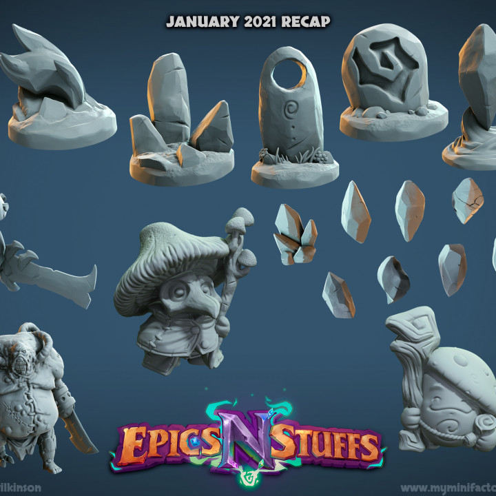 epics 'n' stuffs january 2021 releases store dragons dungeons environment monster player set stone props crystal doctor tabletop abomination dnd plague pathfinder scatter 5e shroomie epicsnstuffs 3D print model - Mito3D