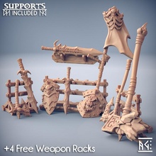 weapons loot & racks frostmetal clan store axe dragons dungeons mini miniatures orc sword banner hammer orcs supports ogre dnd artisan guild presupported supported 3d print model - Mito3D
