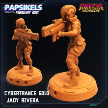 cybertrance solo jady rivera punk miniature cyberpunk mercenary gunner 3d print model - Mito3D